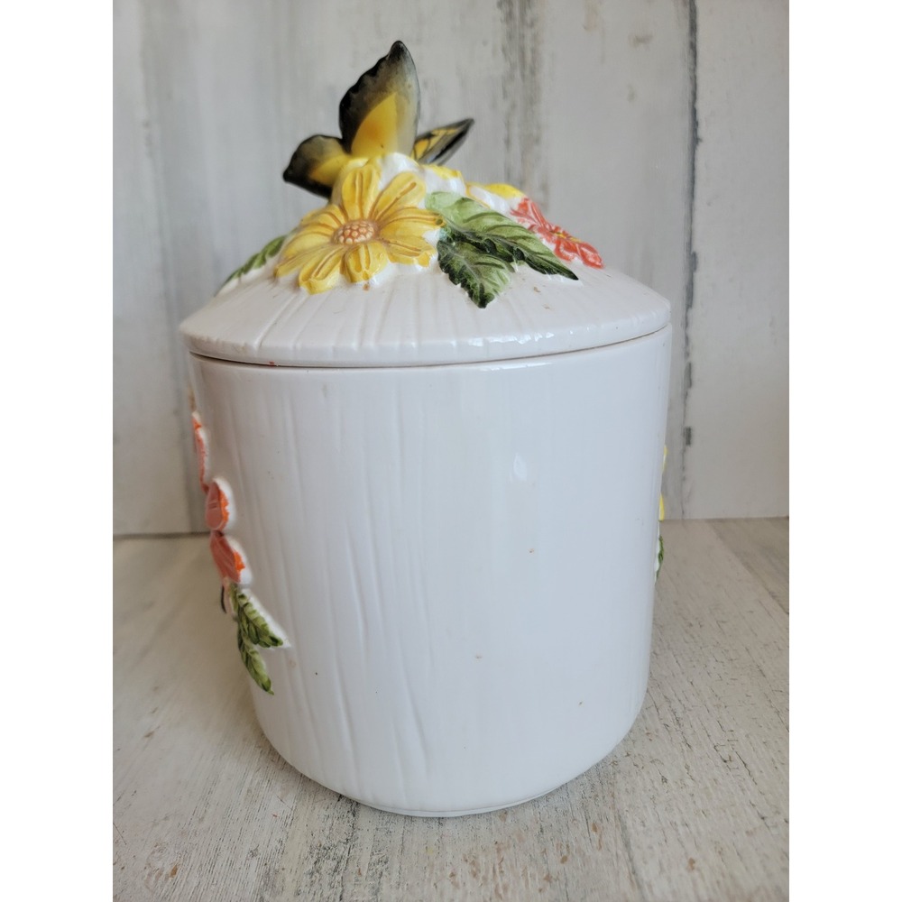 Vintage 3D butterfly kitchen canister jar unique floral home decor lidded - Picture 9 of 14